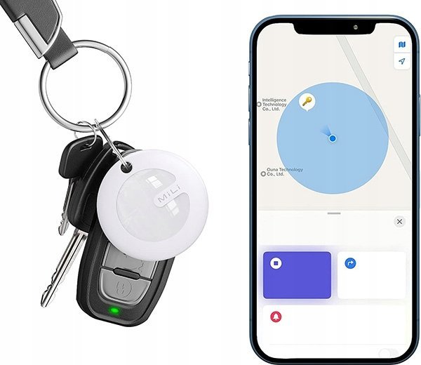 GPS gjurmues MiLi MiTag, Bluetooth, me mbajtëse çelësash, i bardhë e zi
