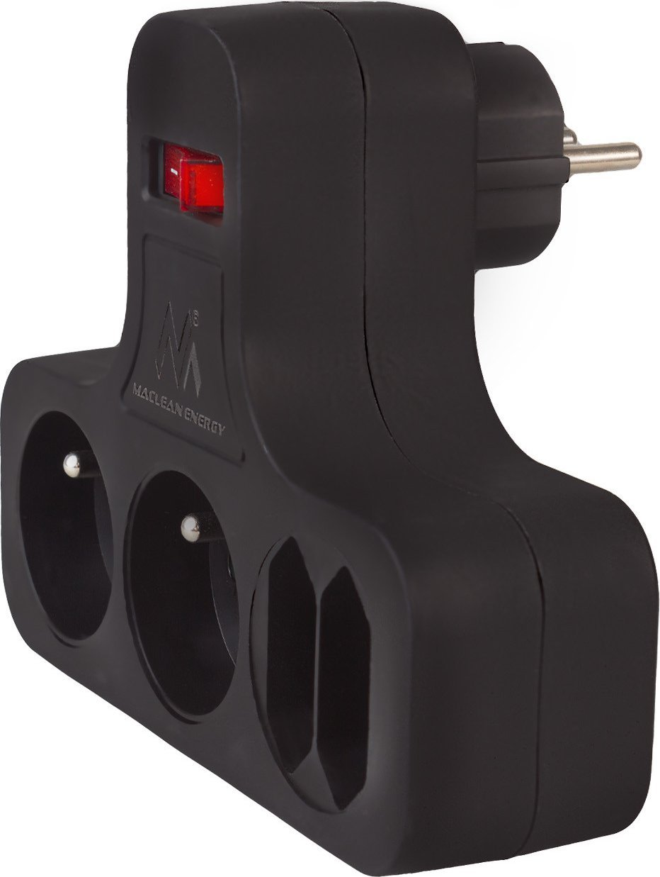 Prizë shumëfishe Maclean MCE224 E/B, 4 dalje, çelës ON/OFF, e zezë