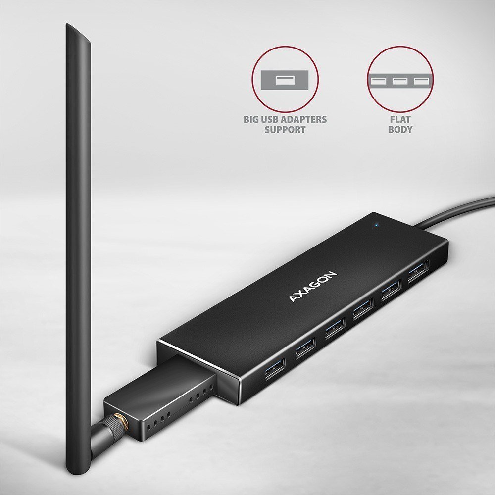 USB HUB Axagon HUE-F7A, 7x USB 3.2 Gen 1, kabllo USB-C 30 cm, alumini