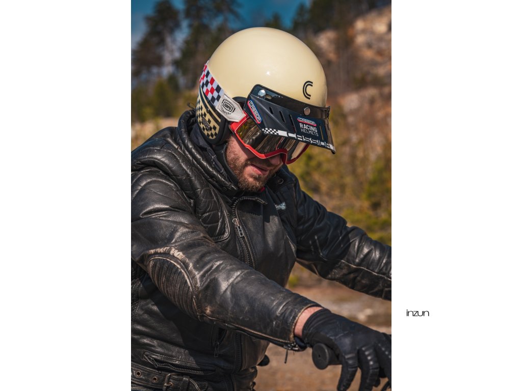 Helmë moto CASSIDA ESO Forty Nine 2026, fiberglass, retro, krem e zezë