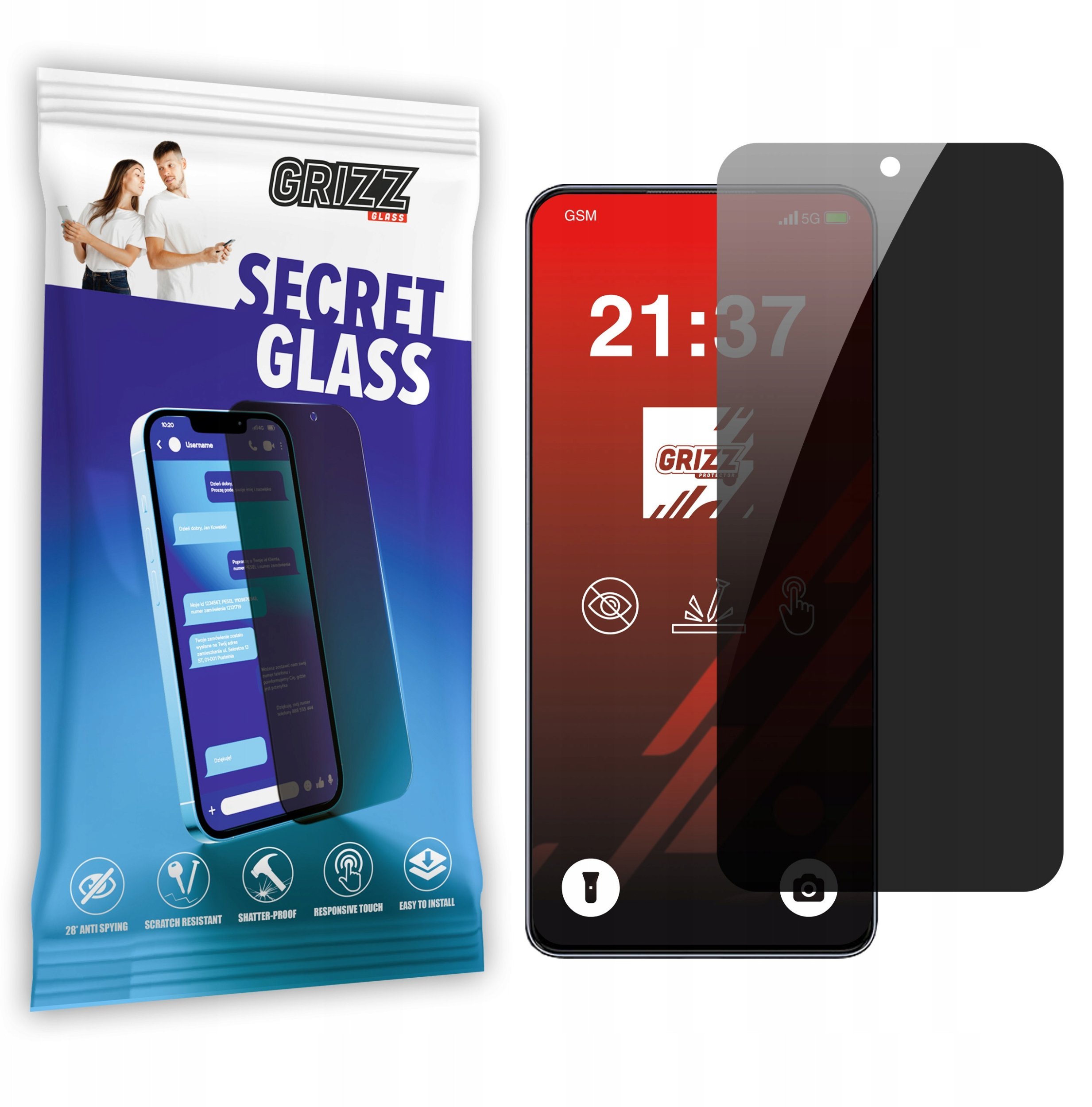 Xham privatësie për ekran Grizz SecretGlass për Ulefone Note 18 Pro, i zi