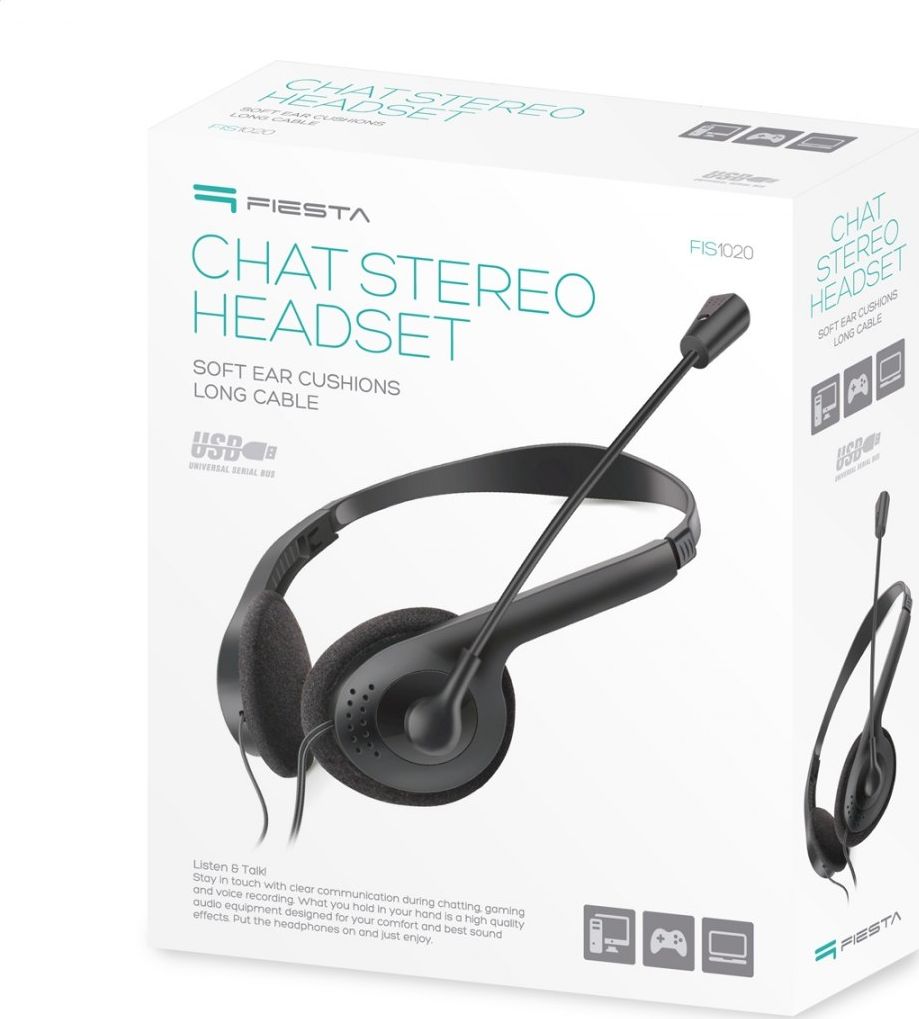 Kufje Fiesta FIS1020, me mikrofon, lidhje USB, të zeza
