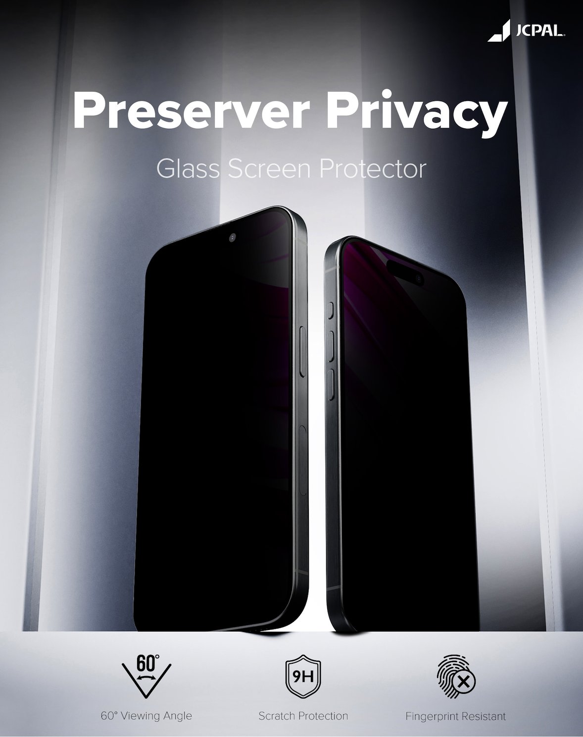 Xham mbrojtës JCPal Preserver Privacy Glass iPhone 17, privatësi, rezistent ndaj gërvishtjeve, transparent
