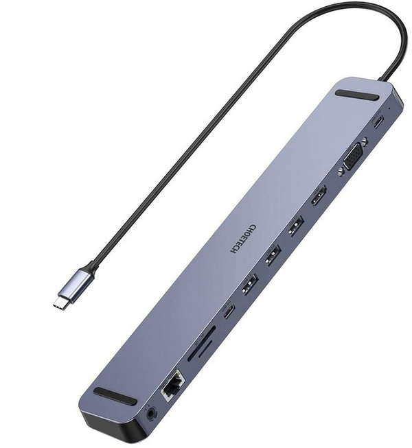 Hub multifunksional Choetech HUB-M20, USB-C, 3x USB-A 3.0, HDMI 4K, VGA, PD 100W, RJ45, jack, lexues i kartës