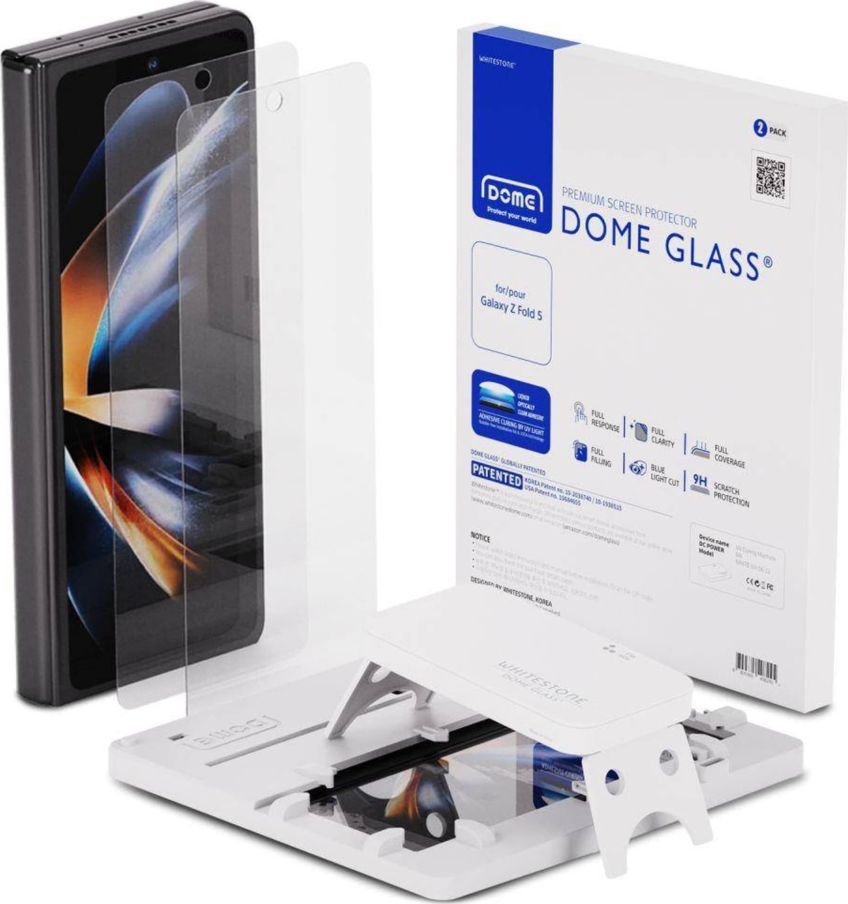 Xham mbrojtës Whitestone Dome Glass për Samsung Galaxy Z Fold 5, 5D UV, set 2 copë, transparent