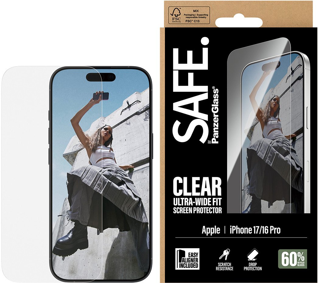 Mаска за екран PanzerGlass SAFE, iPhone 17 iPhone 16 Pro, Ultra Wide Fit, проѕирна
