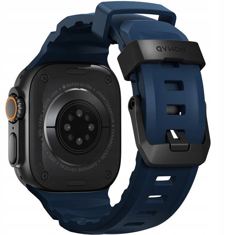 Rrip ore Apple Rocky Point Band Atlantic, për Apple Watch 46mm 49mm, FKM fluoroelastomer, ngjyrë blu Atlantic me detaje të zeza