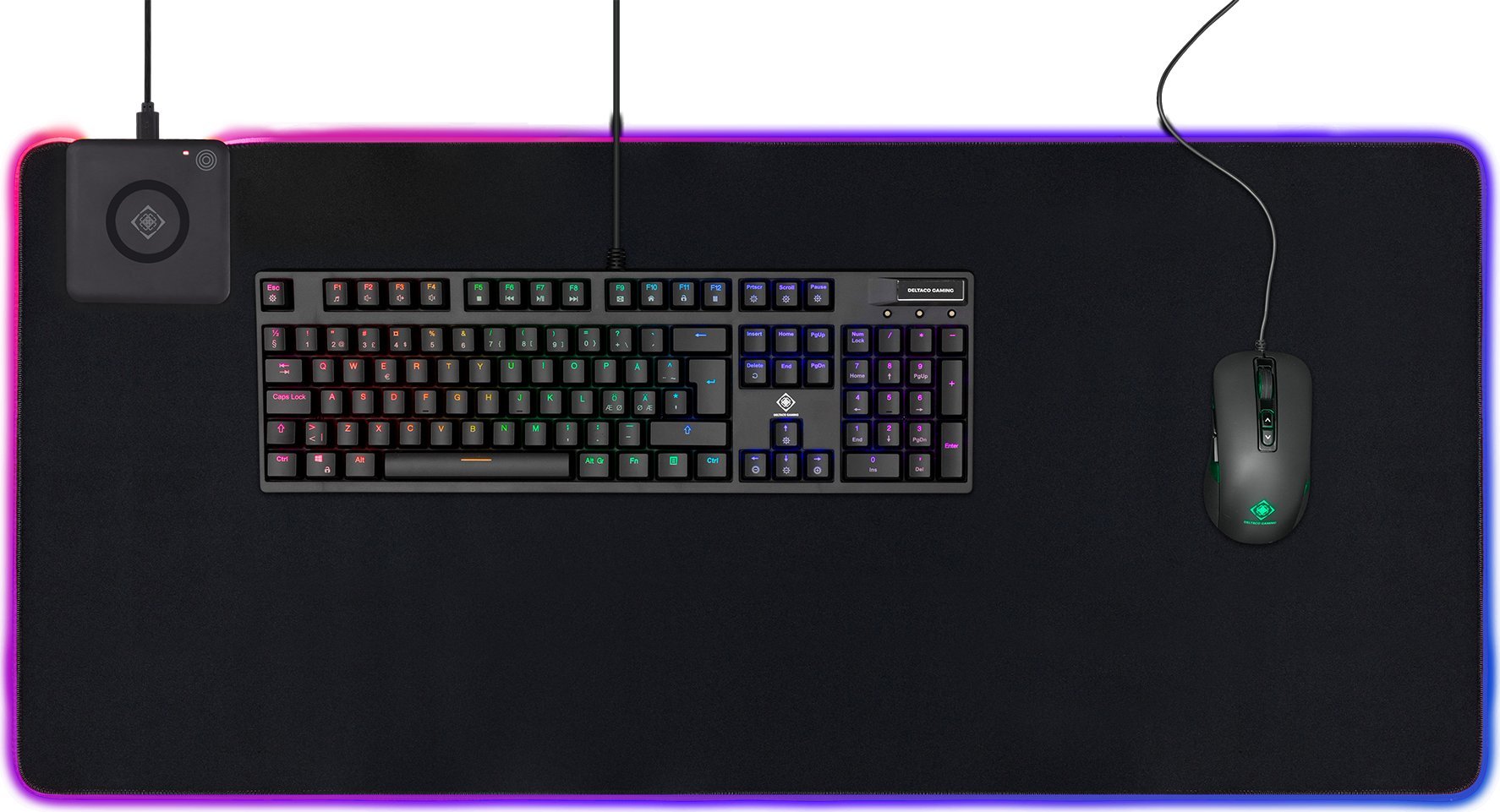 Mousepad gaming Deltaco GAM-092, RGB, karikim wireless Qi 10 W, i zi
