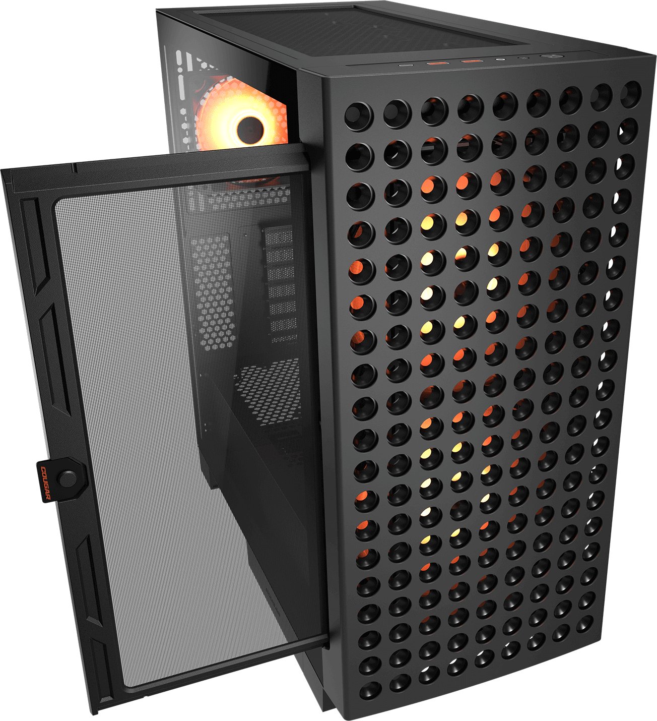 Kasa kompjuteri Cougar Airface Eco RGB, Middle Tower, xham i temperuar, pa furnizues energjie, e zezë