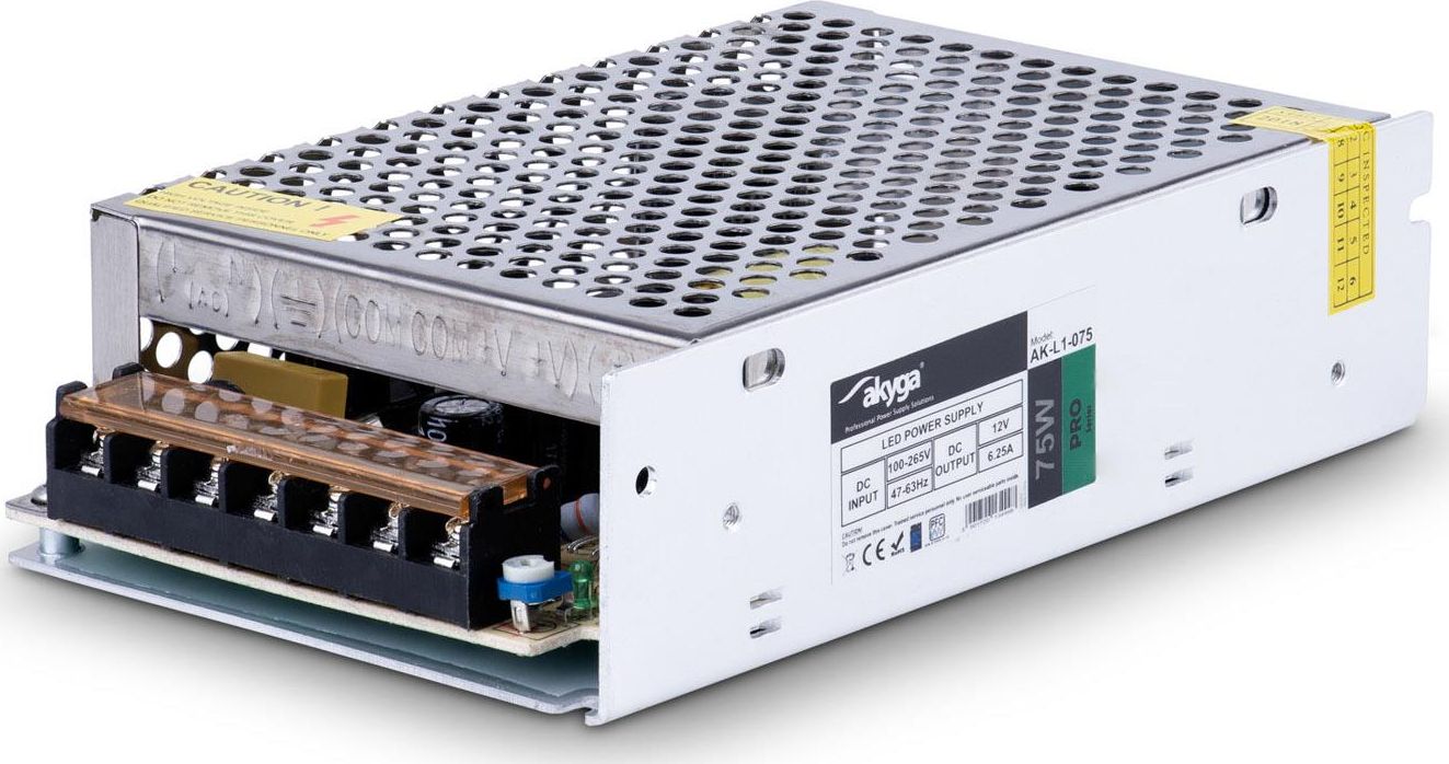 Burim energjie LED Akyga AK-L1-075, 12V, 6.25A, 75W, IP20, i bardhë