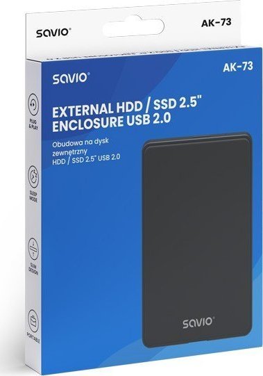 Kuti e jashtme SAVIO AK-73, 2.5" HDD SSD, USB 2.0, e zezë