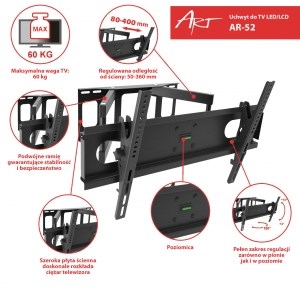 Mbajtëse TV ART AR-44, 14”-42”, 35KG, e zezë