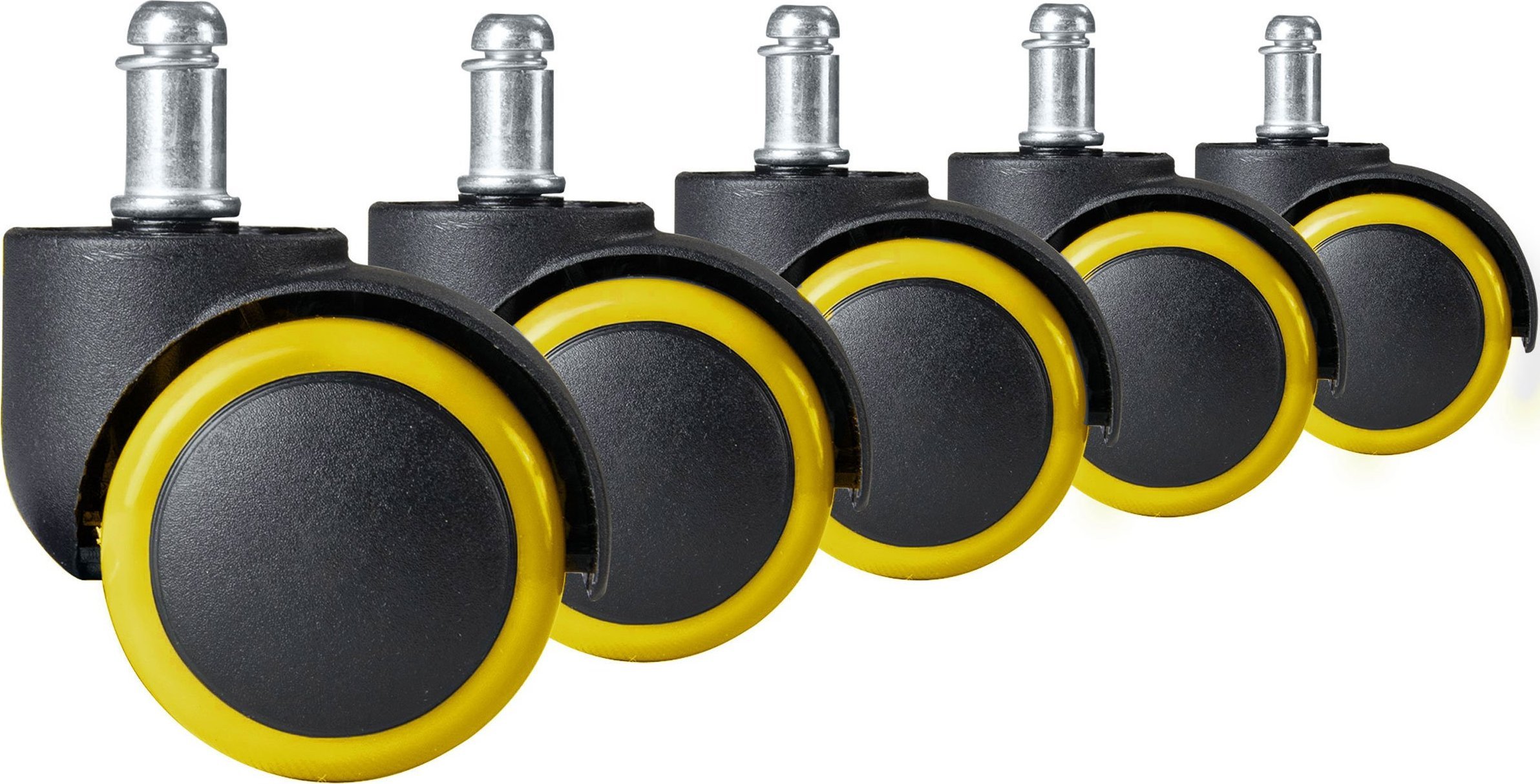 Гумени тркала за столица, сет 5 парчиња, црно и жолто