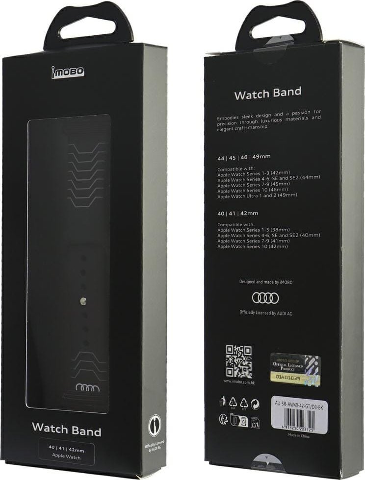 Rrip dore Audi Geometric Pattern Silicone për Apple Watch 4 5 6 7 8 9 10 SE, 40 41 42mm, i zi