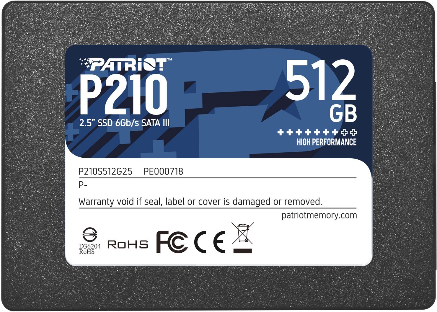 SSD i brendshëm Patriot P210, 512GB, SATA III, 2.5", e zezë