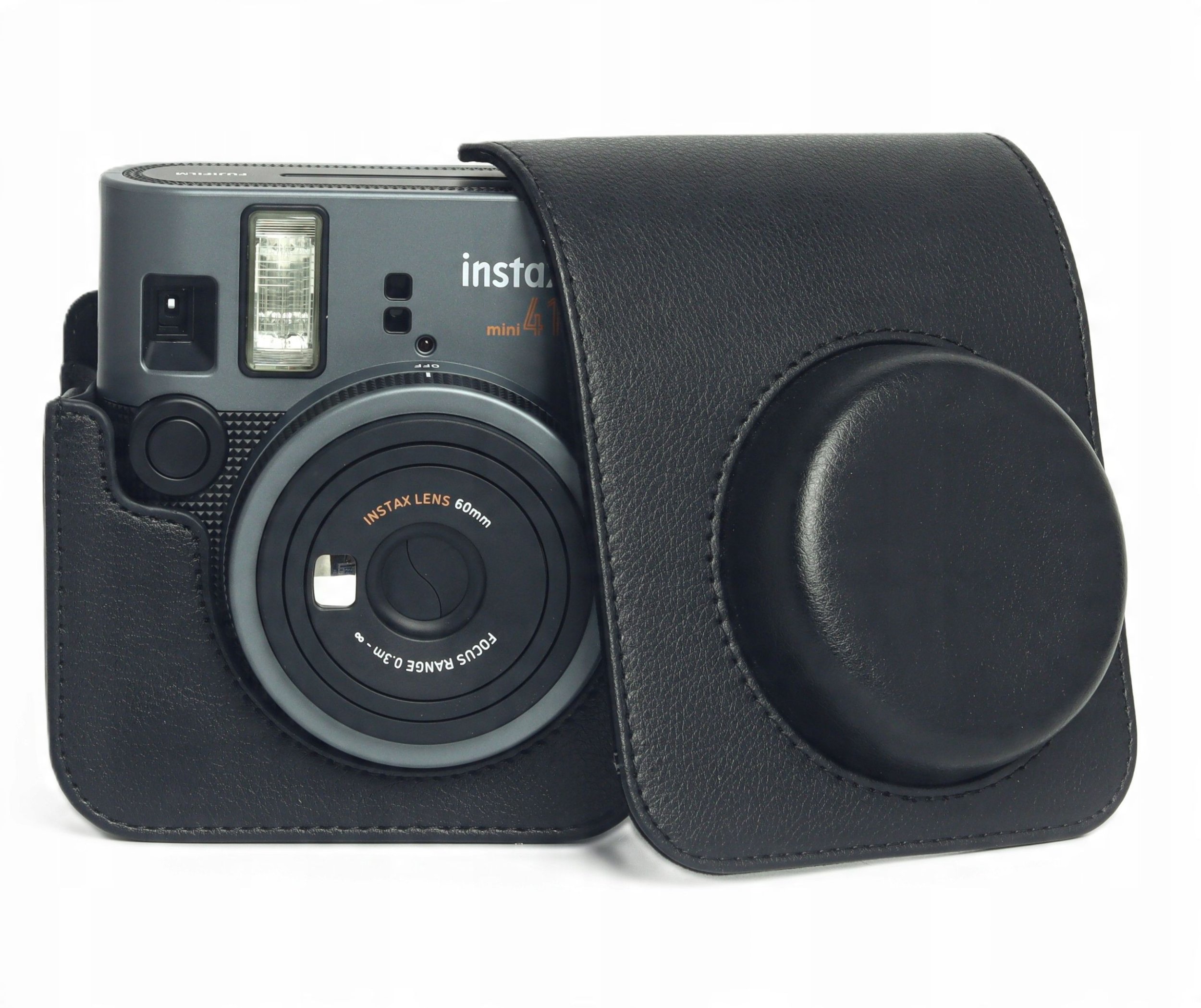 Çantë mbrojtëse LOVE INSTANT për kamera Fujifilm Instax Mini 41, lëkurë eko, me rrip, e zezë