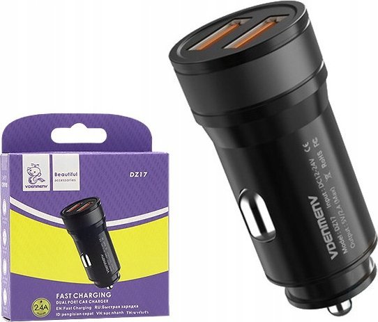 Полнач за автомобил Vega Denmen DZ17, 2.4A 2400mA, 2xUSB, црн