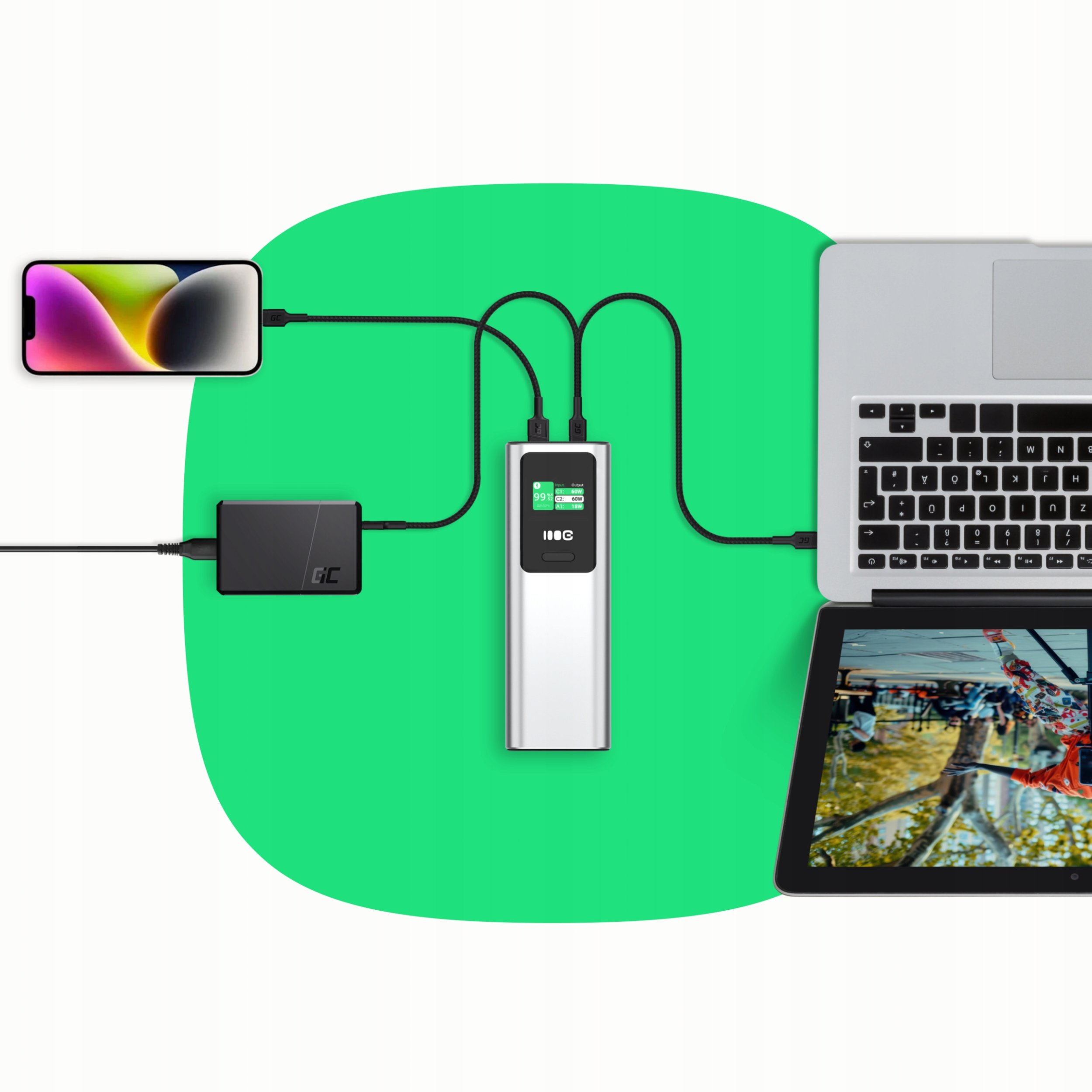 Powerbank Greencell GC Powerbank, 25200mAh, 140W, црна