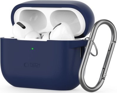 Mbulesë silikoni Tech-Protect për Apple AirPods Pro Pro 2, me karabinë, blu navy