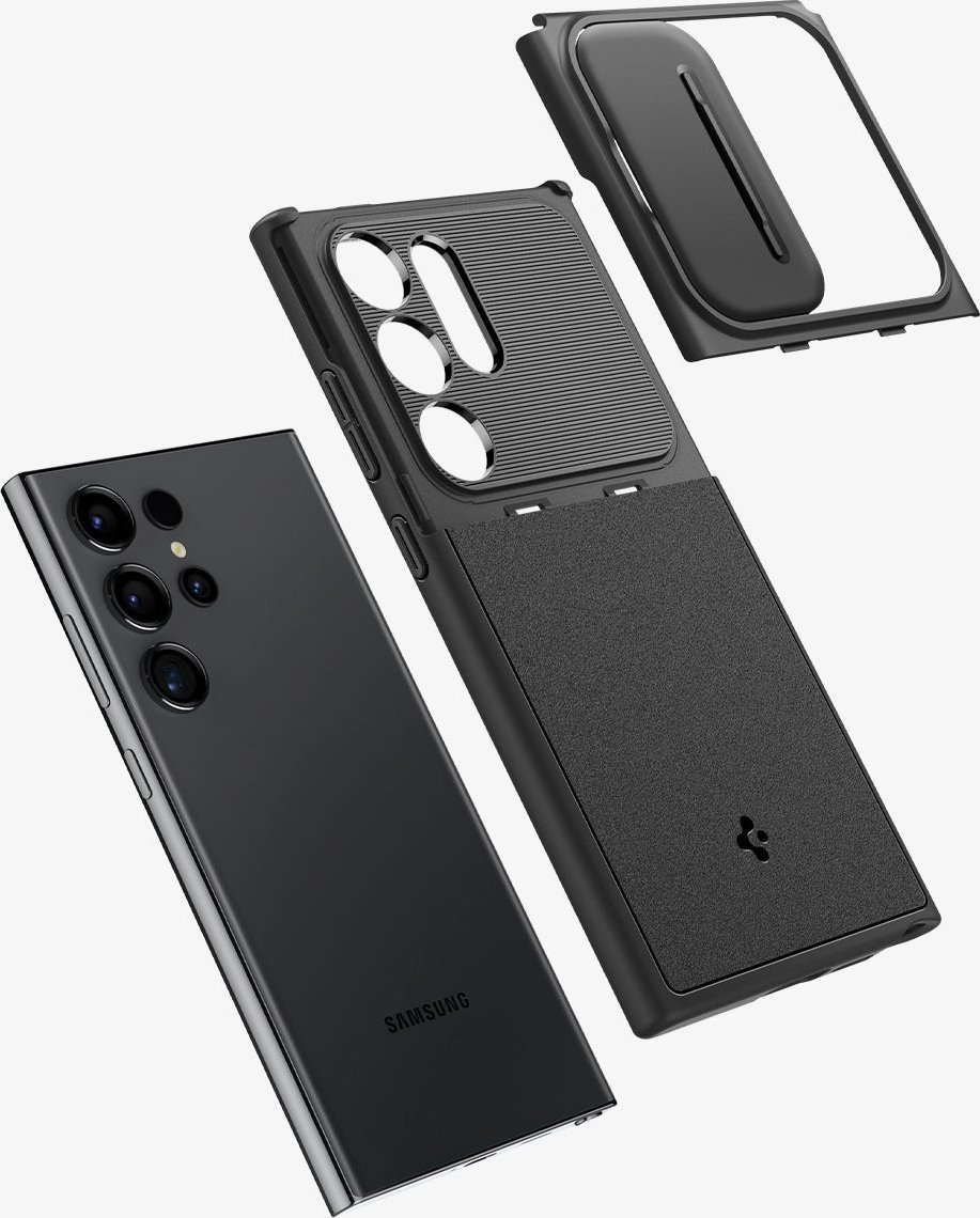 Mbrojtëse telefoni Spigen Optik Armor për Samsung Galaxy S24 Ultra, TPU dhe plastikë e fortë, e zezë