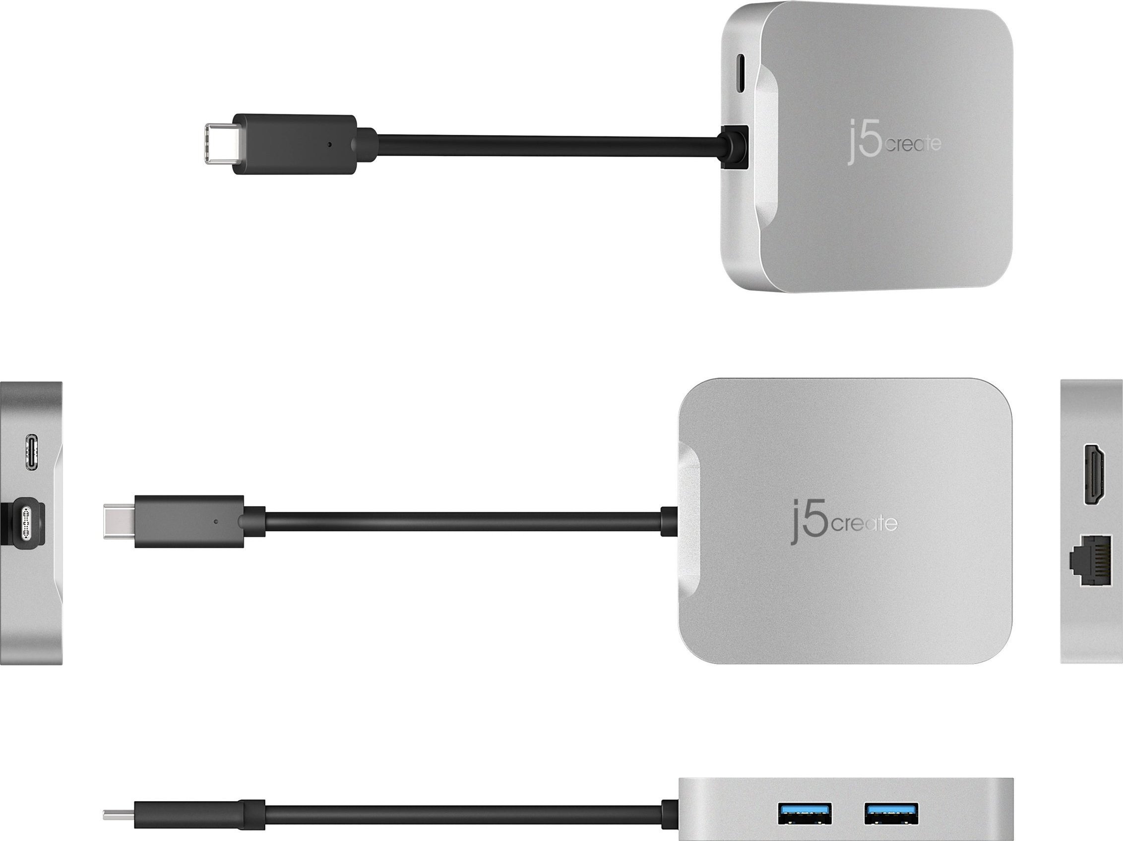 Adapter USB C j5create JCD391 4K60 Elite, PD 86W, shumë porte, argjendtë