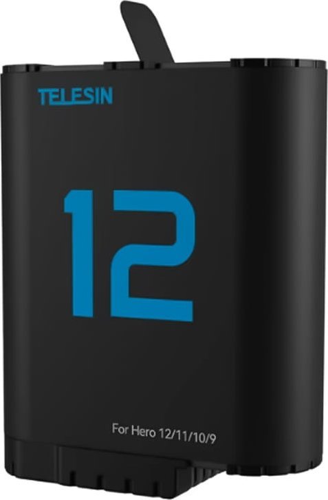Батерија со полнач TELESIN за GoPro Hero 12 11 10 9, 1750 mAh, брзо полнење, кутија со простор за TF