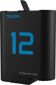 Батерија со полнач TELESIN за GoPro Hero 12 11 10 9, 1750 mAh, брзо полнење, кутија со простор за TF