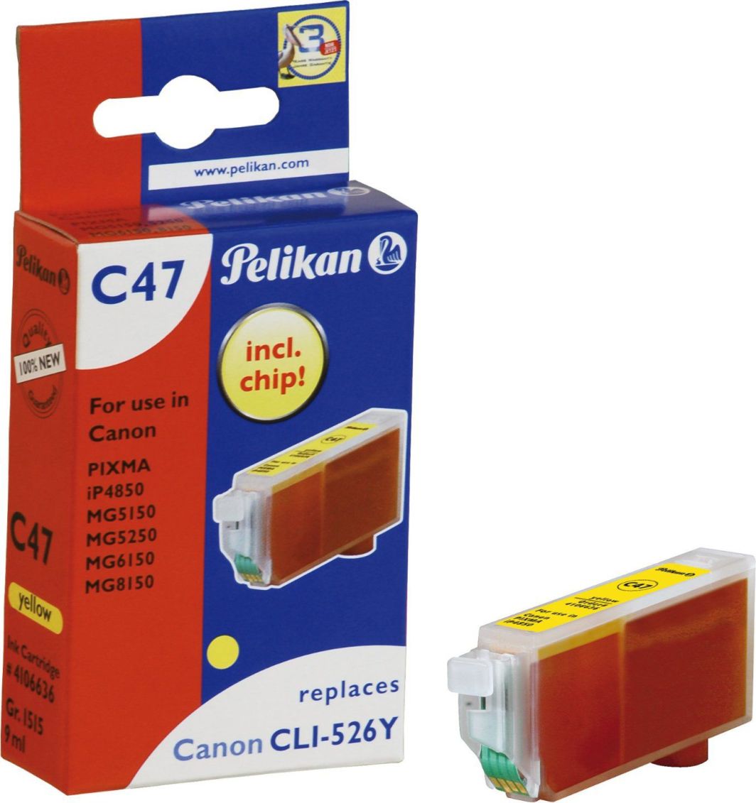 Katridha boje Pelikan C47, zëvendësuese për Canon CLI-526Y, 9ml, e verdhë