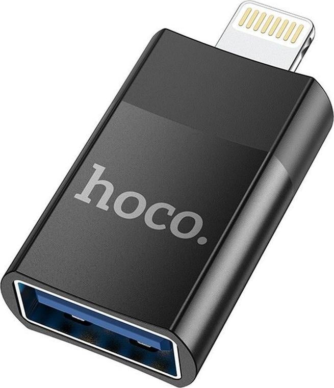 Adapter OTG Hoco USB 2.0 në Lightning, për karikim dhe të dhëna, i zi