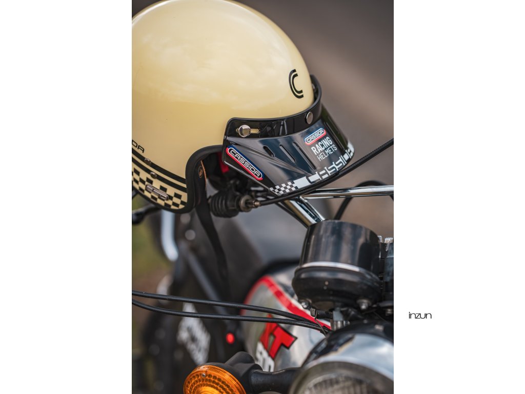 Helmë moto CASSIDA ESO Forty Nine 2026, fiberglass, retro, krem e zezë