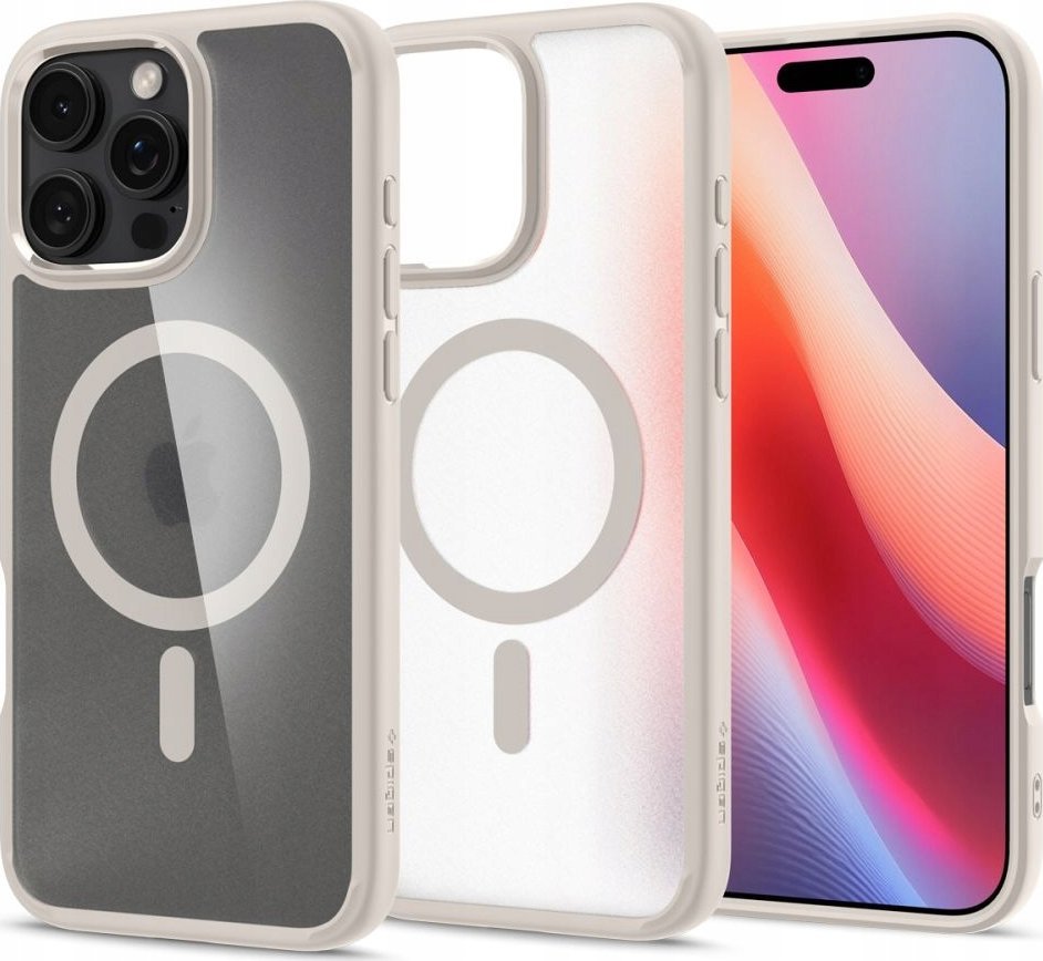 Mbulesë telefoni Spigen Ultra Hybrid MagSafe për iPhone 16 Pro, efekt Frost, Natural Titanium