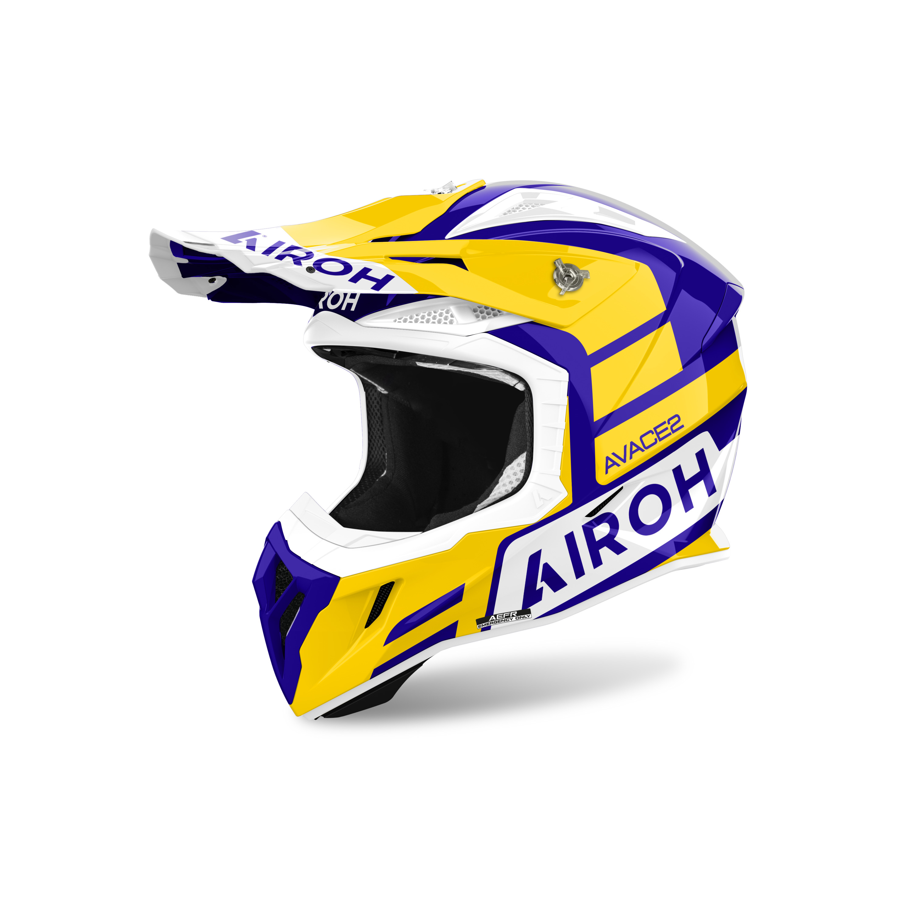 Helmeta motocross Airoh Aviator Ace 2 Sake, madhësia XL, bardhë blu verdhë