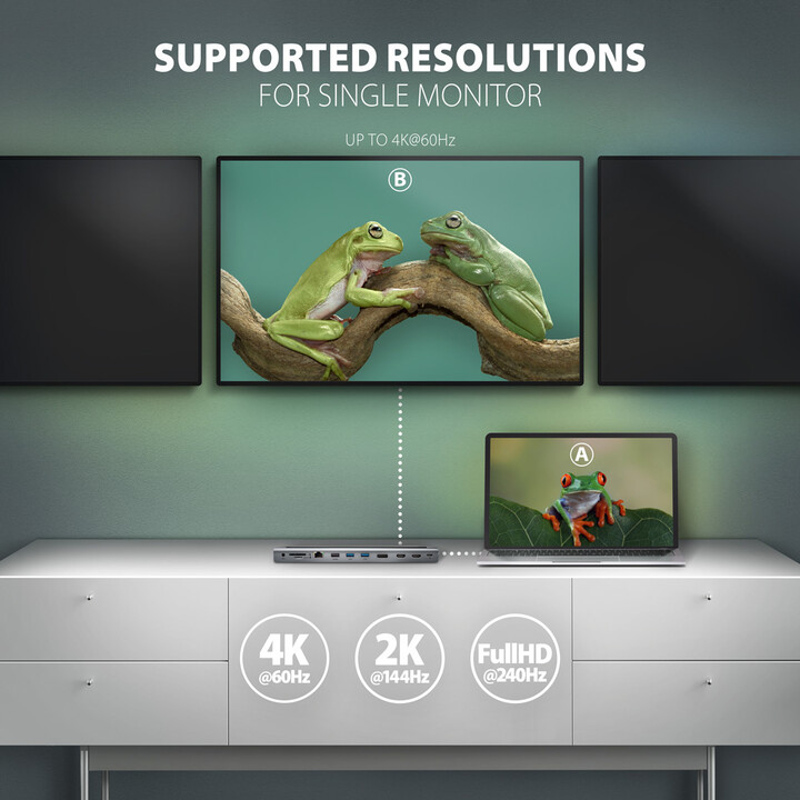 Docking Station AXAGON HMC-4KX3 USB-C 5GBPS TRIPLE 4K DISPLAY 11IN1, 40cm