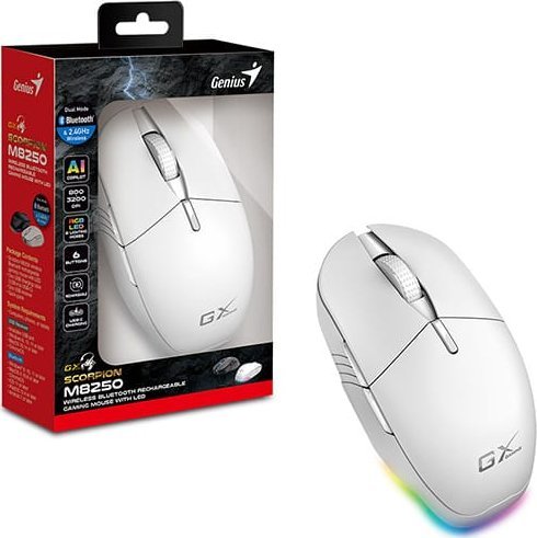 Mouse wireless Genius GX Gaming Scorpion M8250 AI, 3200 DPI, RGB, i bardhë
