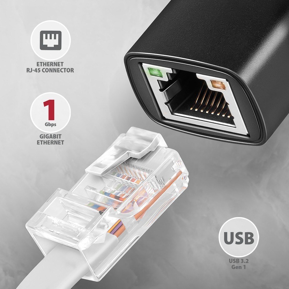 Adapter rrjeti Axagon ADE-AR, USB-A 3.2 Gen 1, Gigabit Ethernet, i zi