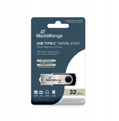 USB флеш MediaRange USB 3.2 Gen1 USB C, 32GB, сива