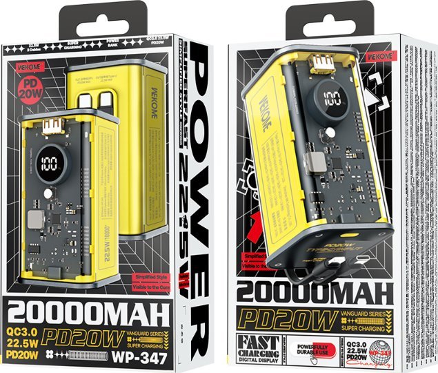 Powerbank Wekome WP-347 Vanguard Series, 20000 mAh, 20W PD, i verdhë