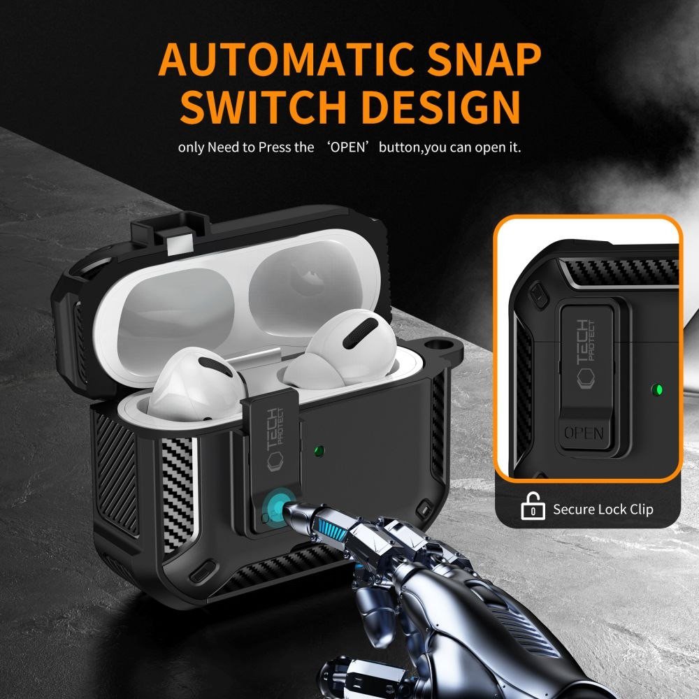 Këllëf karikues Tech-Protect Carbonox për Apple AirPods Pro 3, MagSafe, i zi