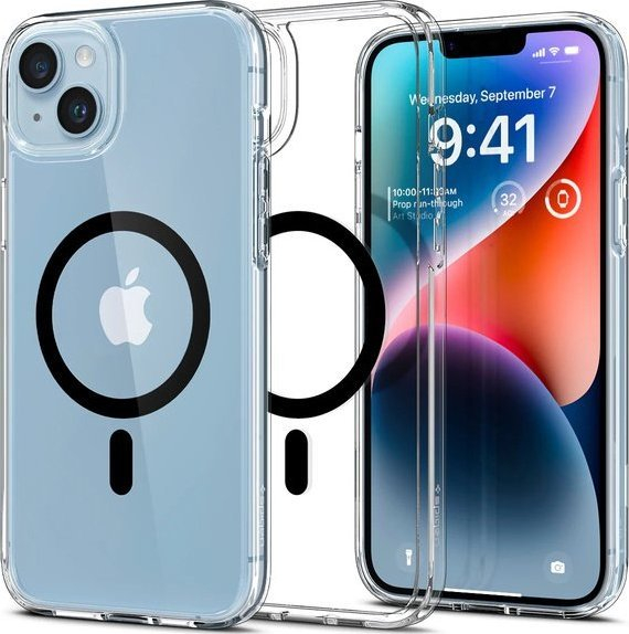 Mbulesë telefoni Spigen Ultra Hybrid Mag MagSafe për iPhone 14 Plus, transparente, e zezë