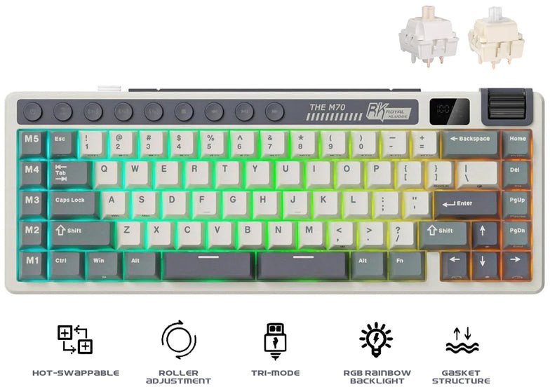 Tastierë gaming RK Royal Kludge M70, mekanike, tri-mode wireless, RGB, PBT, e zezë