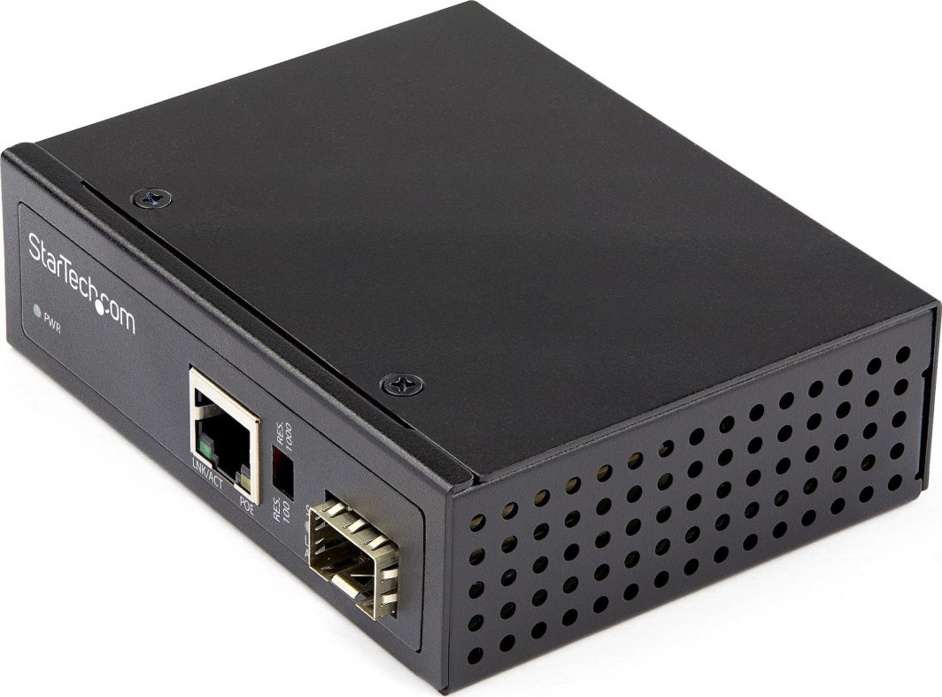 Media konvertues industrial StarTech PoE+, 1x SFP në RJ45 Gigabit, 60W, kompakt