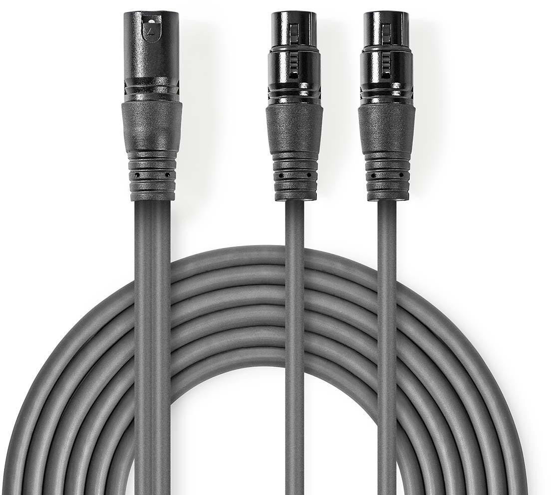 Аудио сплитер кабел Nedis OnStage, XLR 3 пин машки во 2x XLR 3 пин женски, 1.5 m, сив