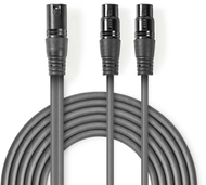 Аудио сплитер кабел Nedis OnStage, XLR 3 пин машки во 2x XLR 3 пин женски, 1.5 m, сив