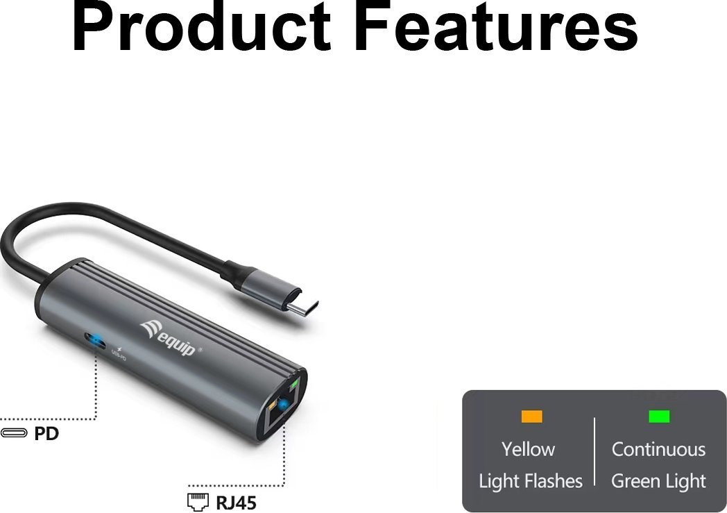 Adaptues rrjeti Equip USB C to RJ45, Gigabit Ethernet, Power Delivery, gri