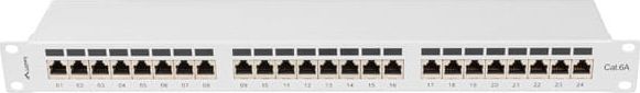 Панел пач Ланберг PPSA-1024-S, 24 порти RJ-45 Cat 6A, 1U 19\", сив