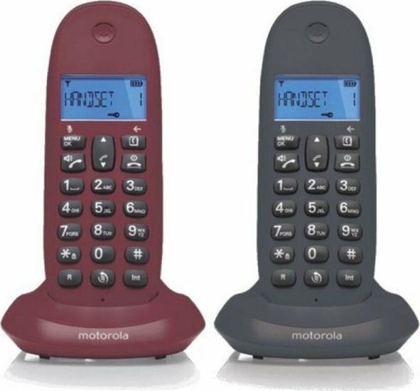 Фиксен телефон без слушалка Моторола C1002, сет со 2 апарати, екран со осветлување, црн