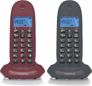 Фиксен телефон без слушалка Моторола C1002, сет со 2 апарати, екран со осветлување, црн