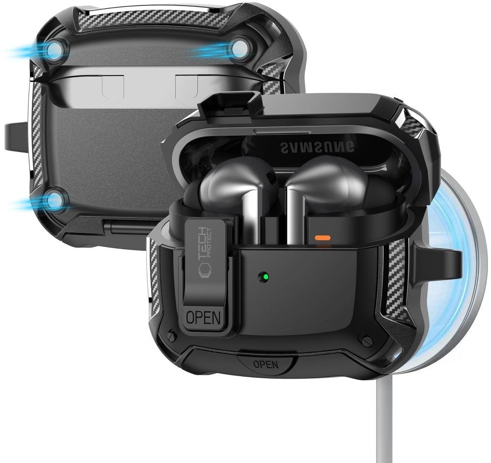 Futrollë për kufje Tech-Protect Carbonox Case, Samsung Galaxy Buds3 Buds3 Pro Buds3 FE, e zezë
