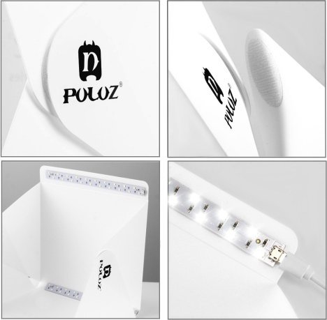 Фотографско студио Puluz Shadowless SB4043, 22x23x24cm, со 2 LED светилки, со 2 позадини