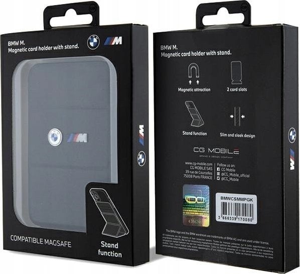 Portofol me MagSafe BMW Wallet Card Slot Stand Case BMWCSMMPGK M Edition, mbajtës kartelash, me stand, i zi